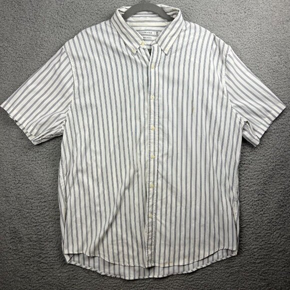 Abercrombie & Fitch Performance Button-Up Shirt Light Blue Stripe XXL Wrinkle - Picture 1 of 9